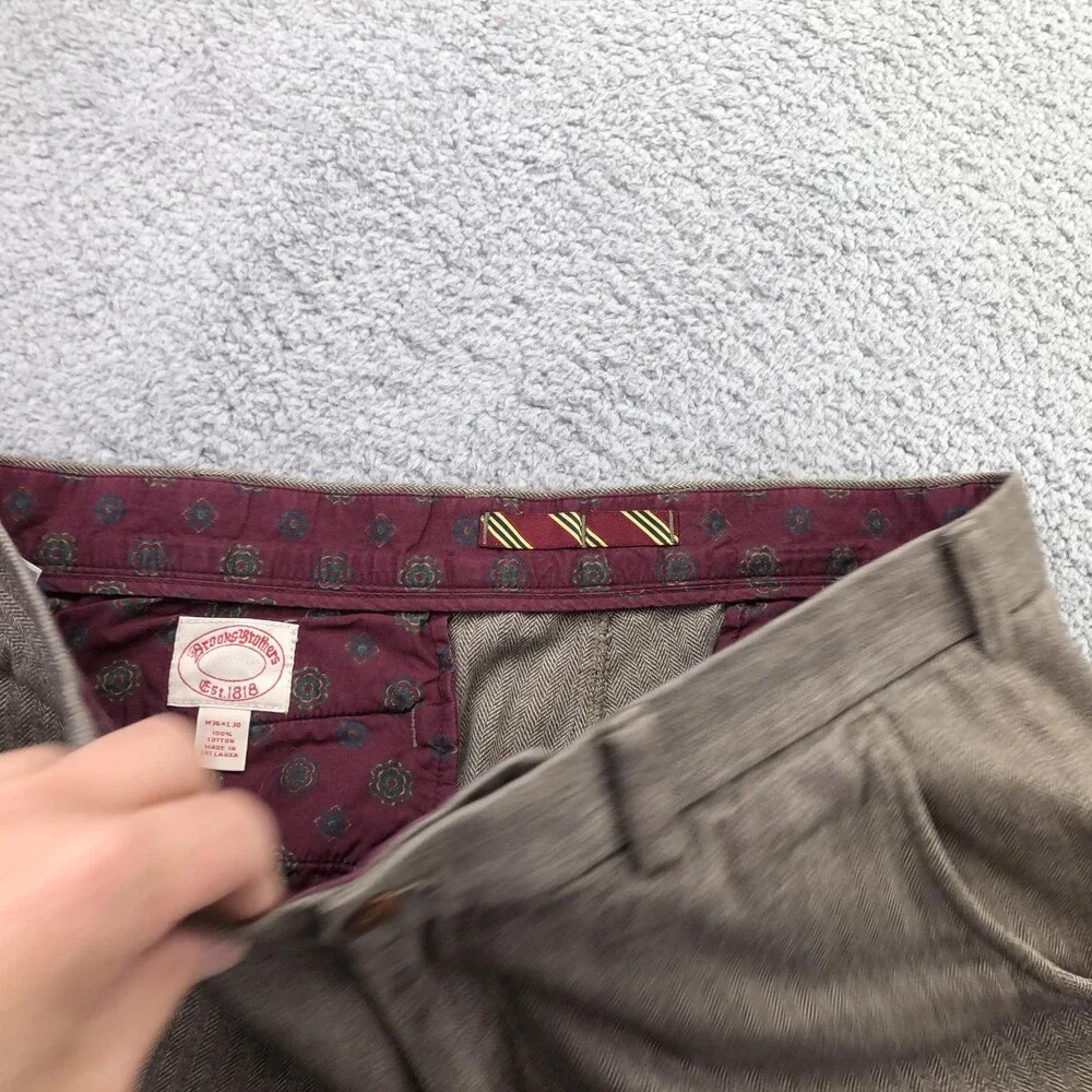 Brooks Brothers Pants Mens 36x30 Brown Tweed Herringbone Chino Straight